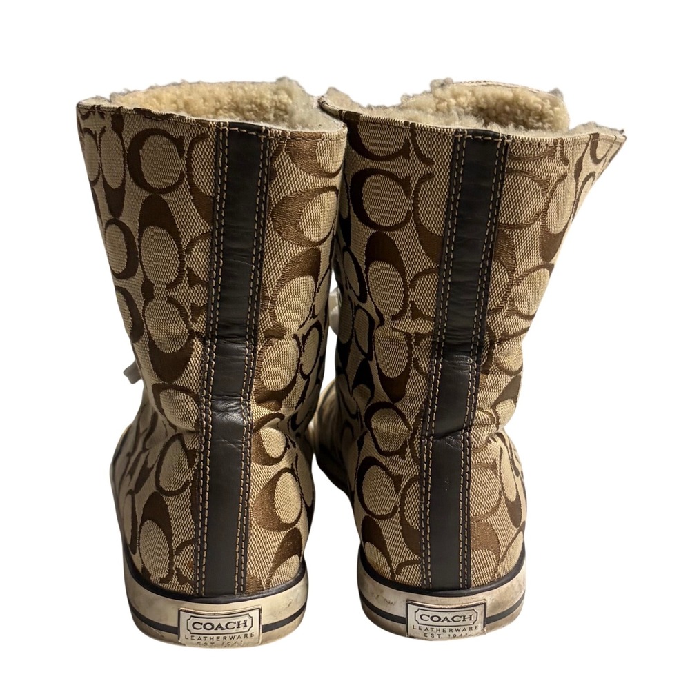 Coach Bonney Shearling High Top Sneakers Signature C Monogram Brown Tan 
Sz 9.5 - Picture 4 of 11